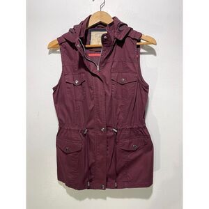 Trademark utility jacket vest hooded gorpcore burgundy red casual women L